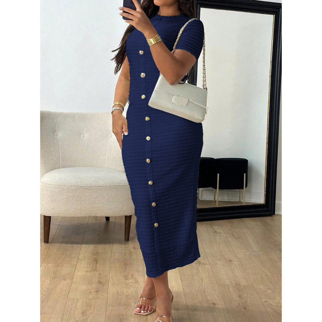 ALYA - Elegant Crew Neck Formal Midi Dress