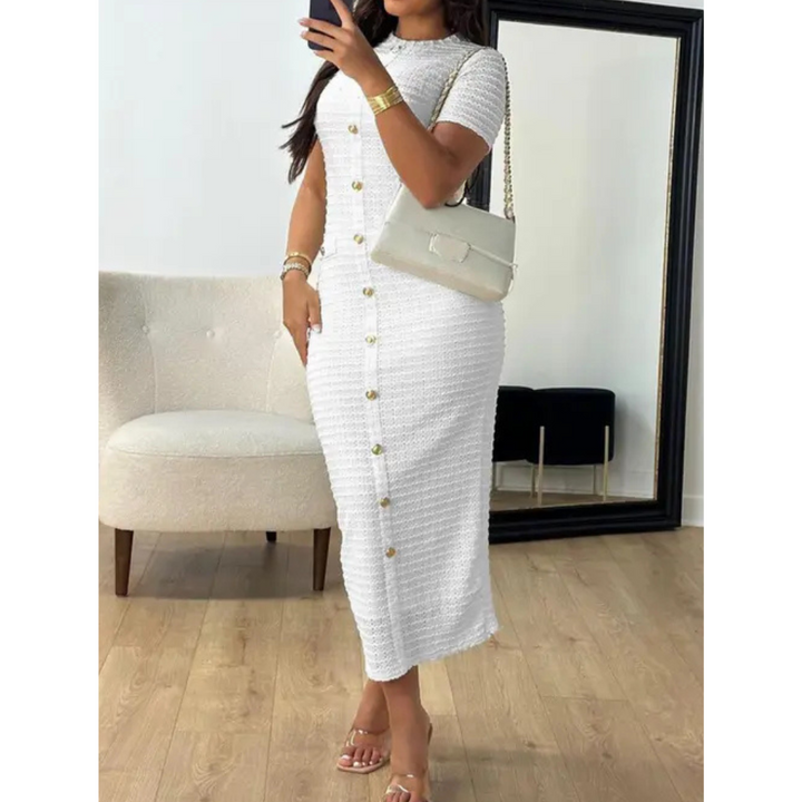 ALYA - Elegant Crew Neck Formal Midi Dress
