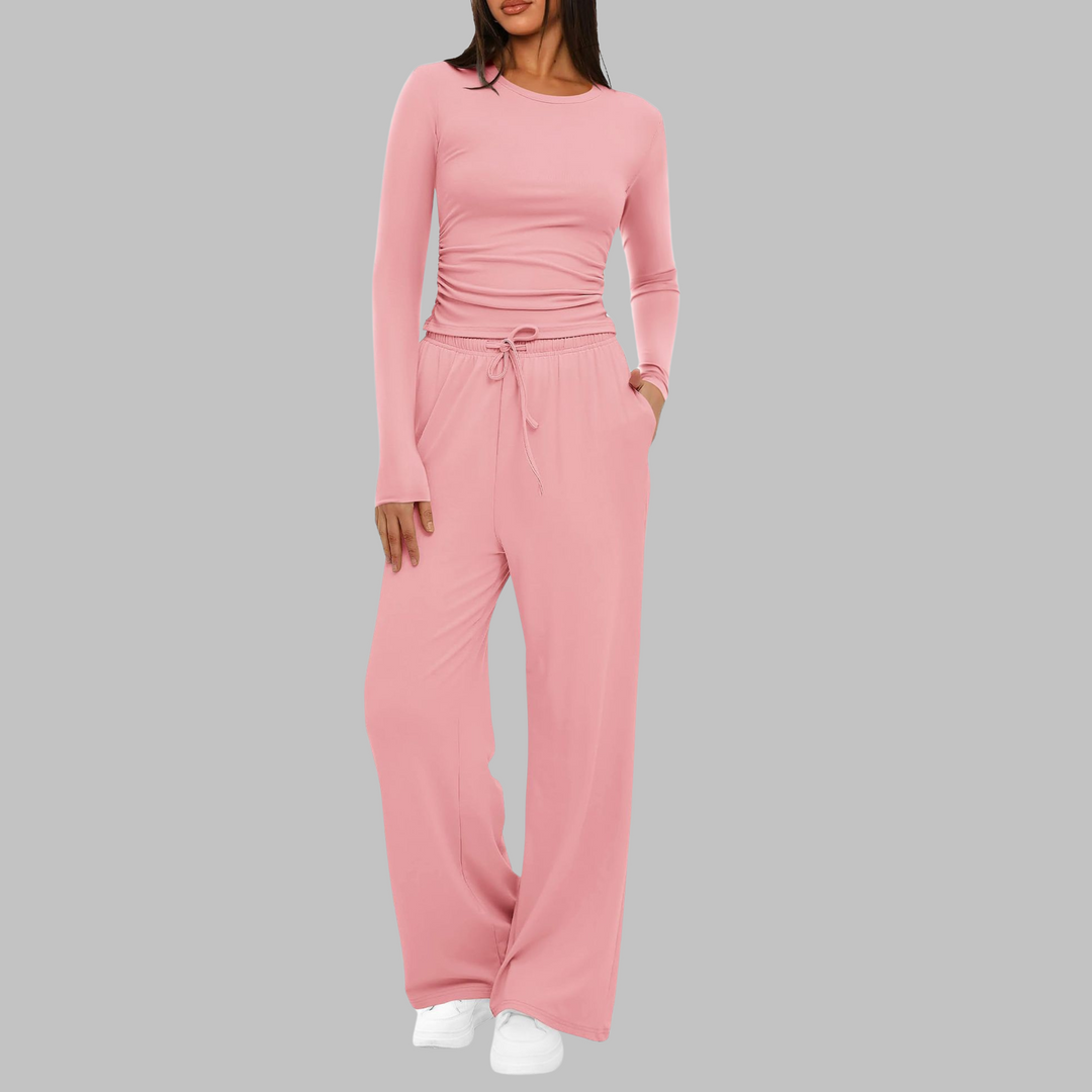 CASIDY - Casual Long Sleeve Top and Wide Pants Set