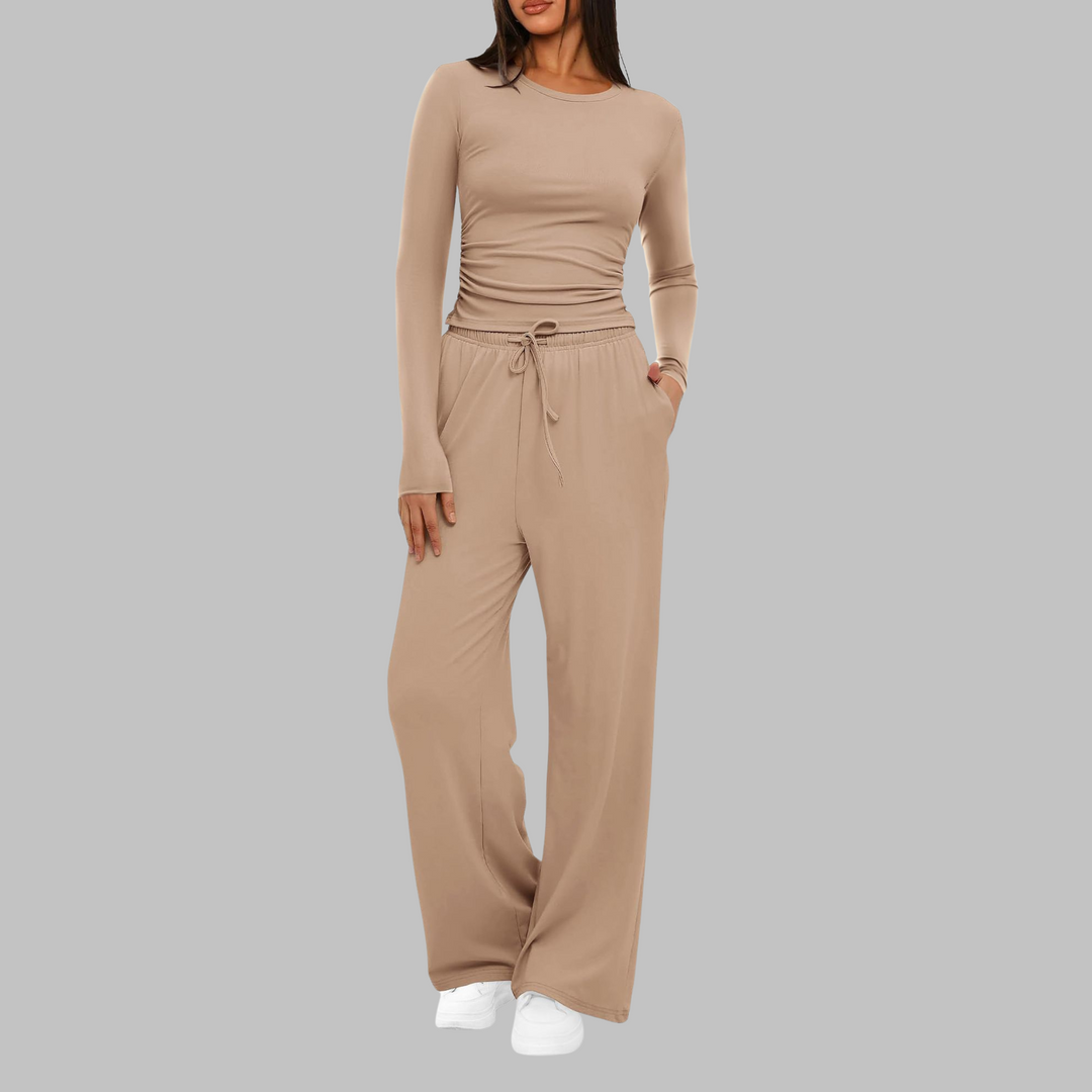 CASIDY - Casual Long Sleeve Top and Wide Pants Set