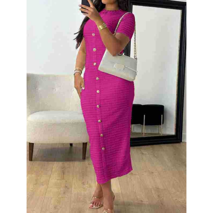 ALYA - Elegant Crew Neck Formal Midi Dress