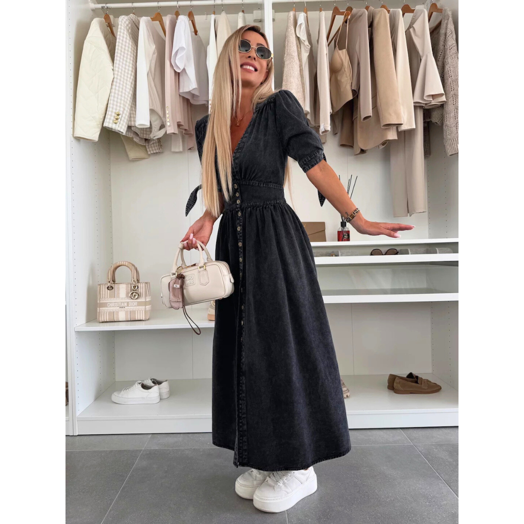 MELY – Elegant V-Neck Midi Dress