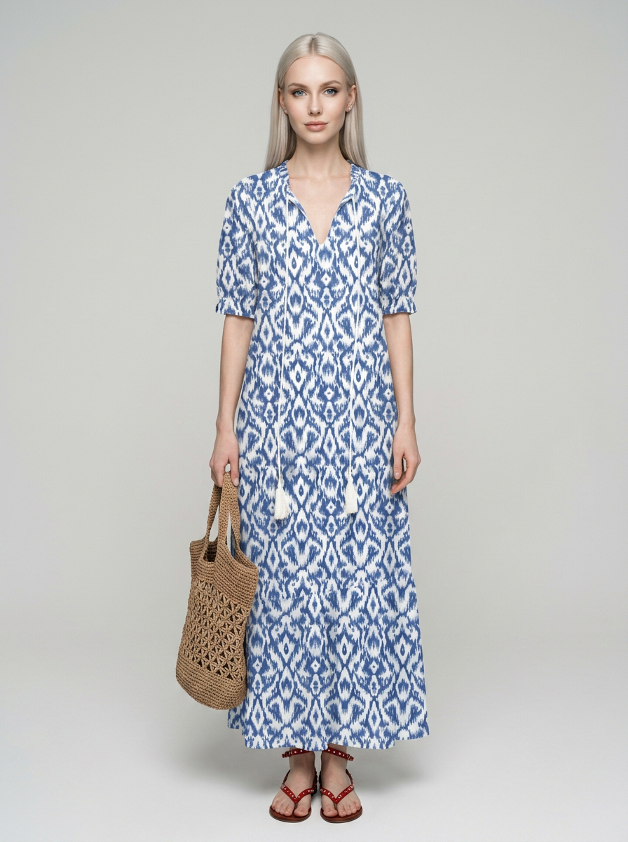 SUZY vintage-print summer dress in blue