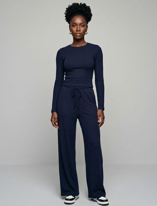CASIDY long sleeve top and wide leg pants set in blue