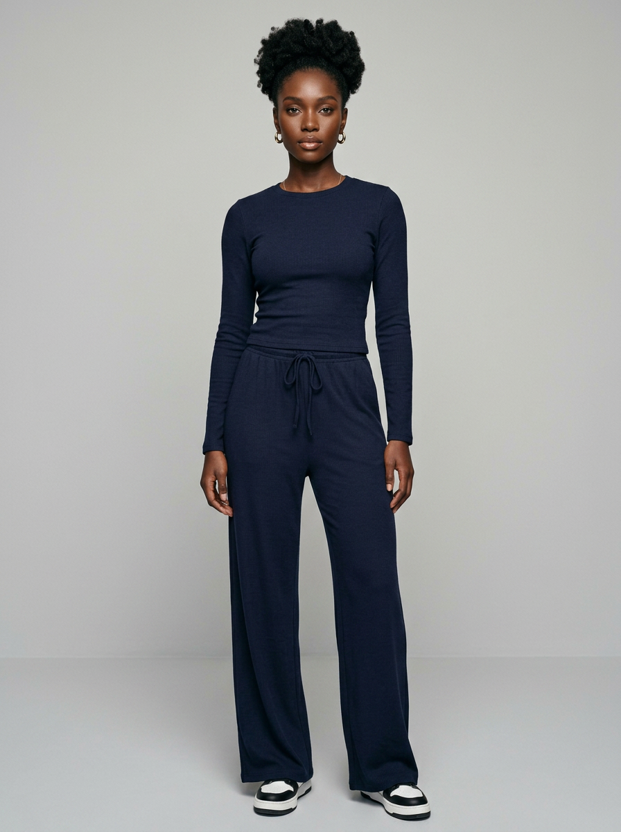 CASIDY long sleeve top and wide leg pants set in blue