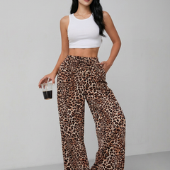 Brown SYALA vintage leopard tie-front wide-leg pants