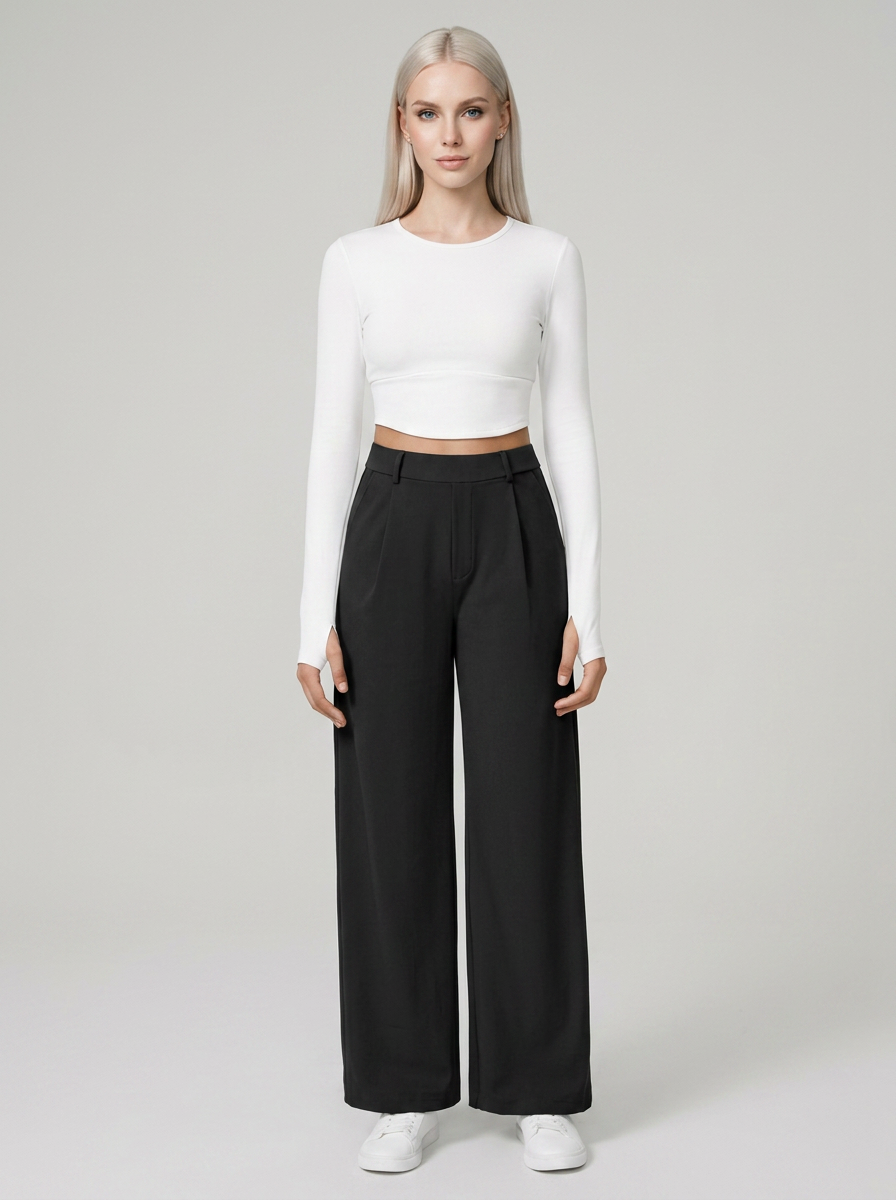 Black CHARMIE high-waist straight-leg pants
