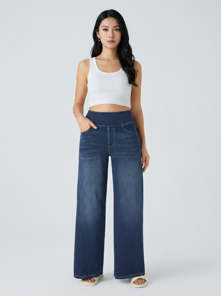 SOLÈNE Relaxed Fit Wide-Leg Jeans in Dark Blue