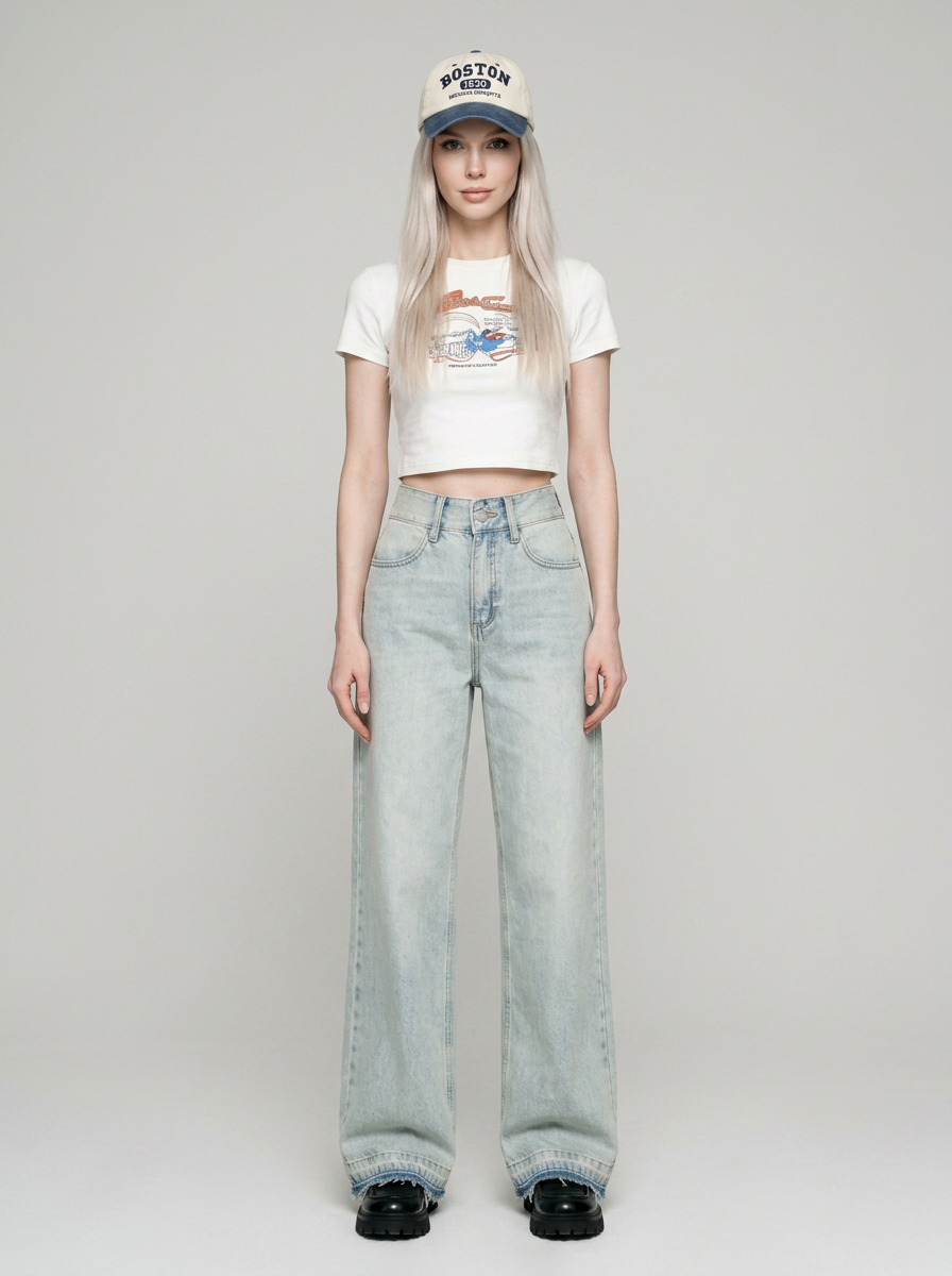 MAVINA Summer Loose Fit Hem Jeans