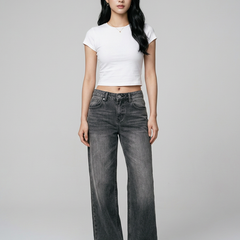SYLVAINE Vintage Casual Baggy Jeans in Washed Gray