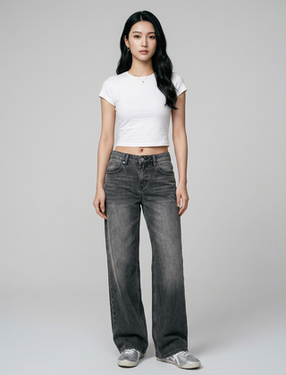 SYLVAINE Vintage Casual Baggy Jeans in Washed Gray