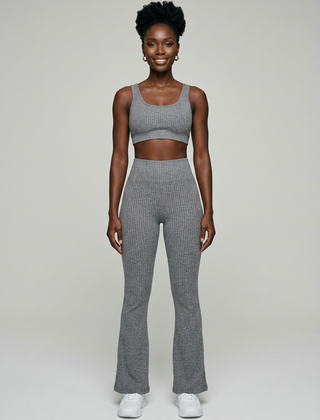 Gray PILA high-waist flare yoga pants