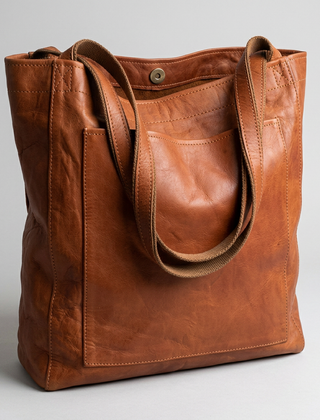 PAMELA Classic Leather Tote in Brown