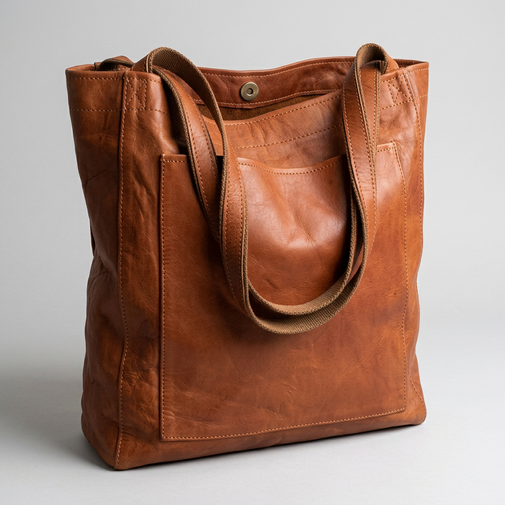 PAMELA Classic Leather Tote in Brown