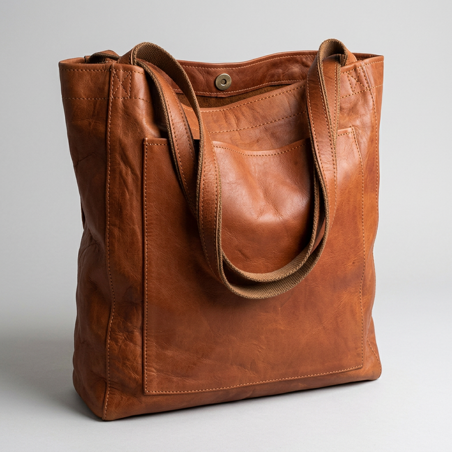 PAMELA Classic Leather Tote in Brown