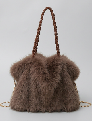 CHARLOTTE Plush Velvet Shoulder Tote in Brown