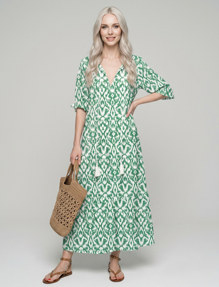 SUZY vintage-print summer dress in green