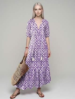 SUZY vintage-print summer dress in purple