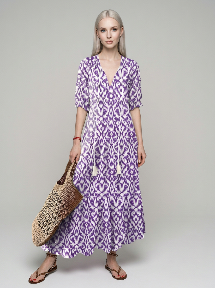 SUZY vintage-print summer dress in purple