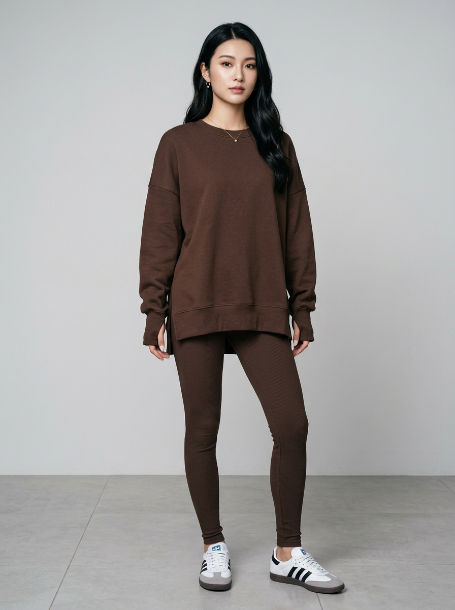 CATCHY long sleeve sweatshirt and pants set in brown