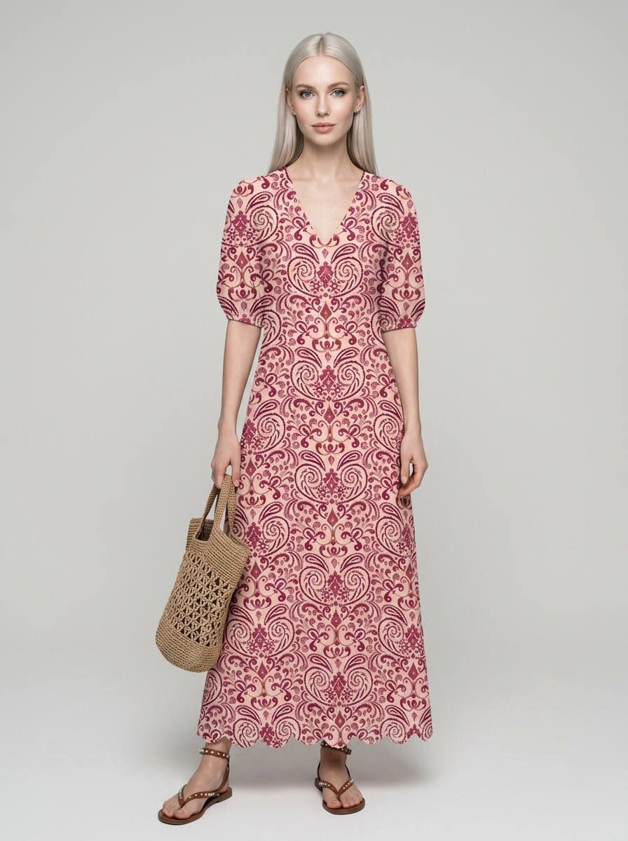 SUZY vintage-print summer dress in red