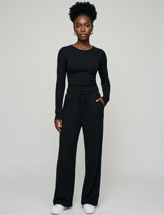 CASIDY long sleeve top and wide leg pants set in black