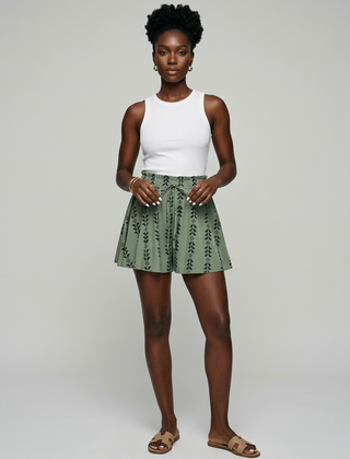 LIWAYWAY - Casual Lightweight Summer Print Shorts in Green