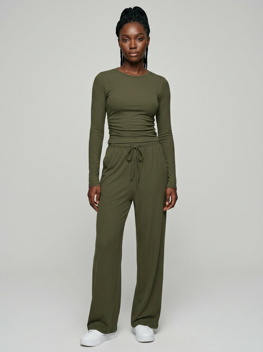 CASIDY long sleeve top and wide leg pants set in green