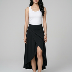 AMELIE - Elegant Asymmetric Midi Skirt in Black