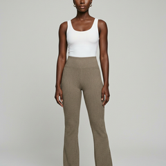 Khaki PILA high-waist flare yoga pants