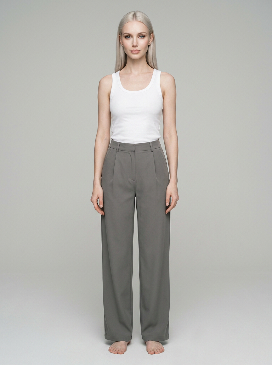 Gray CHARMIE high-waist straight-leg pants