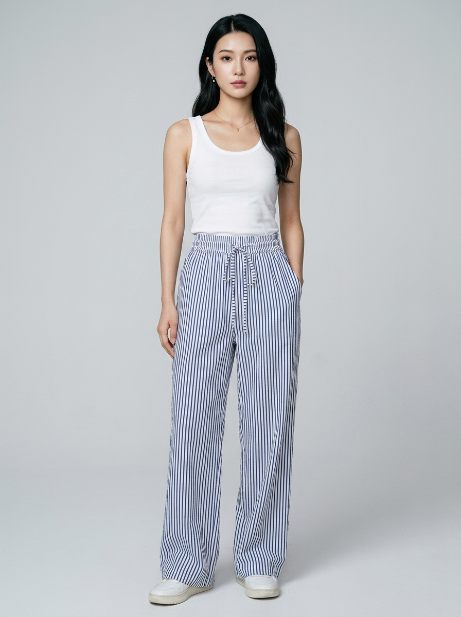 TAITE - Summer Striped Relaxed Fit Shorts in Blue