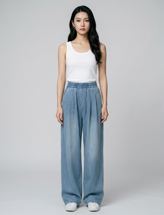 Retro Blue (Regular) ZINNA high-waist wide flow pants