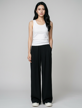 Black (Regular) ZINNA high-waist wide flow pants