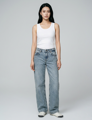 SYLVAINE Vintage Casual Baggy Jeans in Vintage Blue