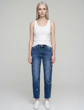 ANASTASIA Retro Straight Leg Jeans in Dark Blue