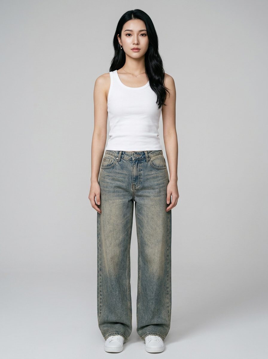 SYLVAINE Vintage Casual Baggy Jeans in Dark Grey