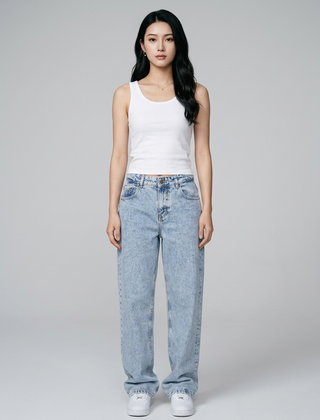 SYLVAINE Vintage Casual Baggy Jeans in Baby Blue