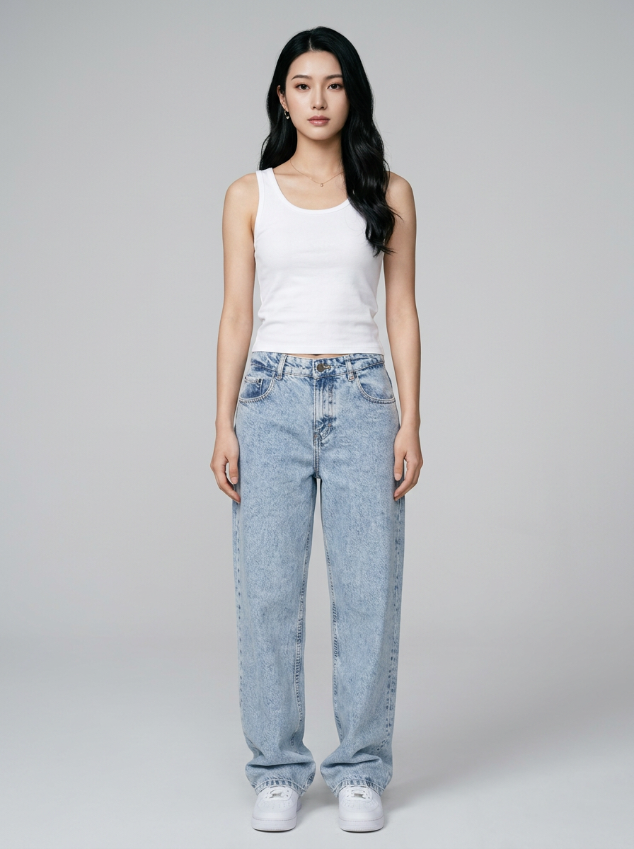 SYLVAINE Vintage Casual Baggy Jeans in Baby Blue