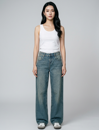 SYLVAINE Vintage Casual Baggy Jeans in Nostalgia Blue