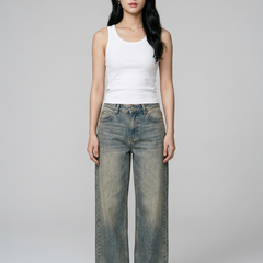 SYLVAINE Vintage Casual Baggy Jeans in Washed Blue