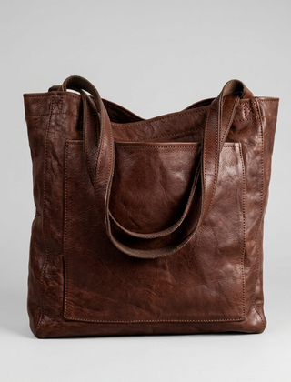 PAMELA Classic Leather Tote in Dark Brown