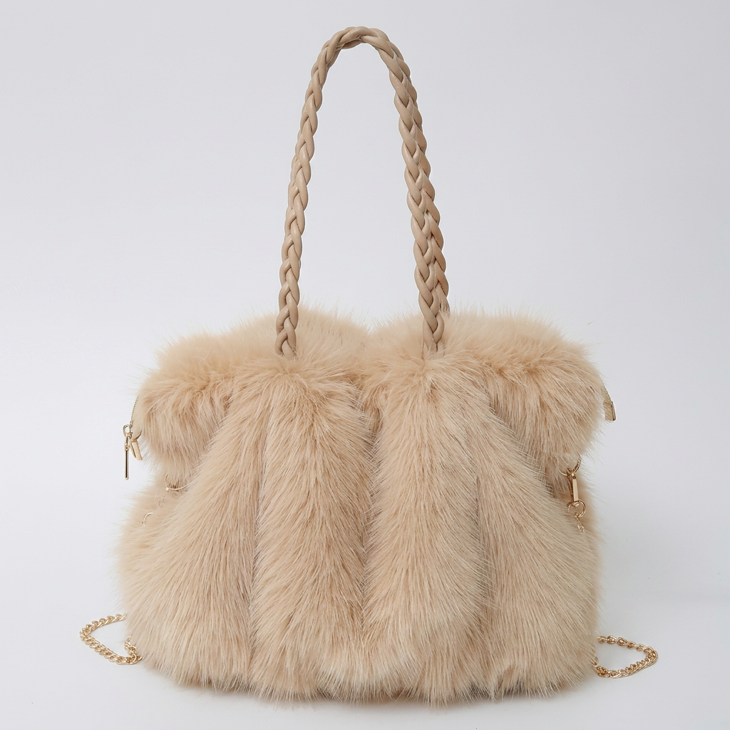CHARLOTTE Plush Velvet Shoulder Tote in Khaki Gray