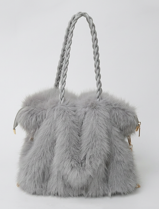 CHARLOTTE Plush Velvet Shoulder Tote in Gray