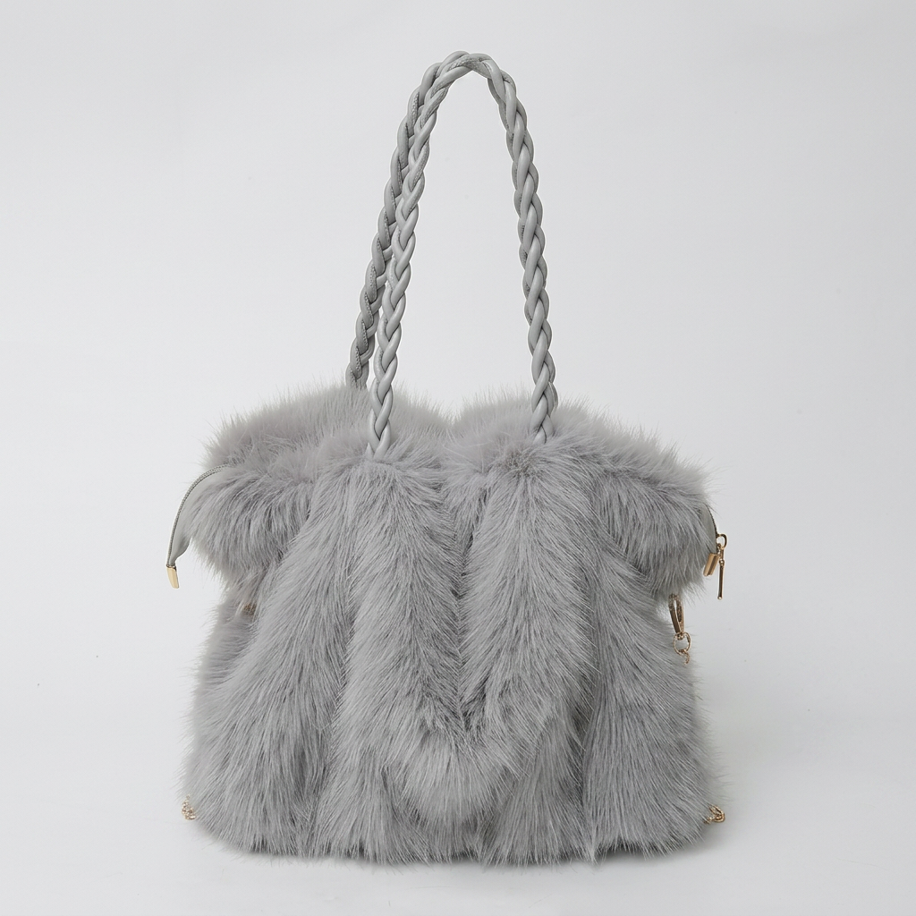 CHARLOTTE Plush Velvet Shoulder Tote in Gray
