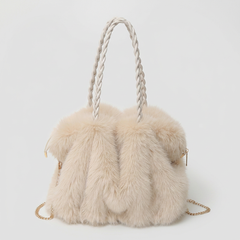 CHARLOTTE Plush Velvet Shoulder Tote in White