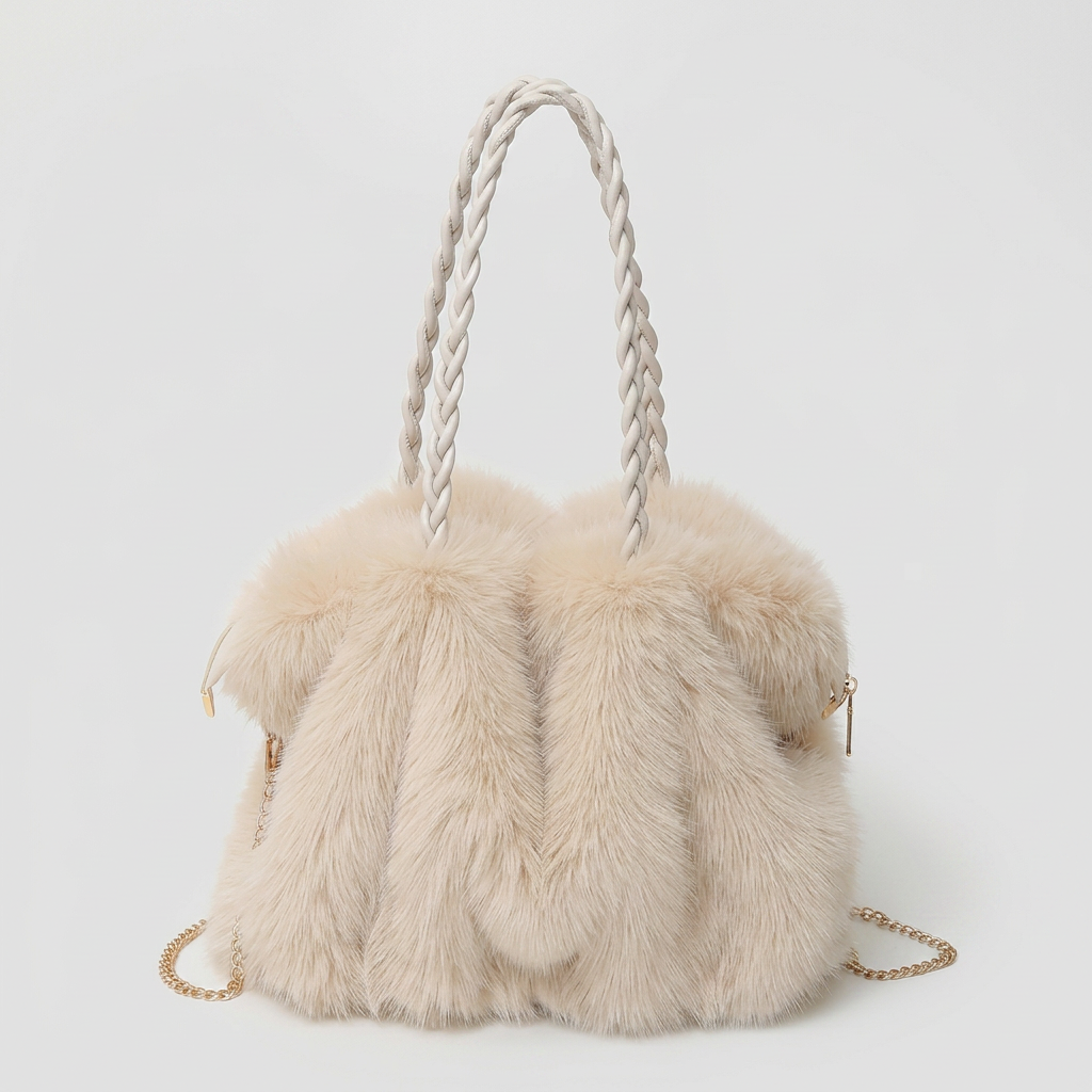 CHARLOTTE Plush Velvet Shoulder Tote in White