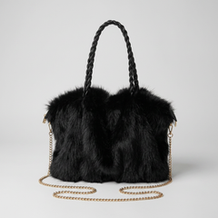 CHARLOTTE Plush Velvet Shoulder Tote in Black