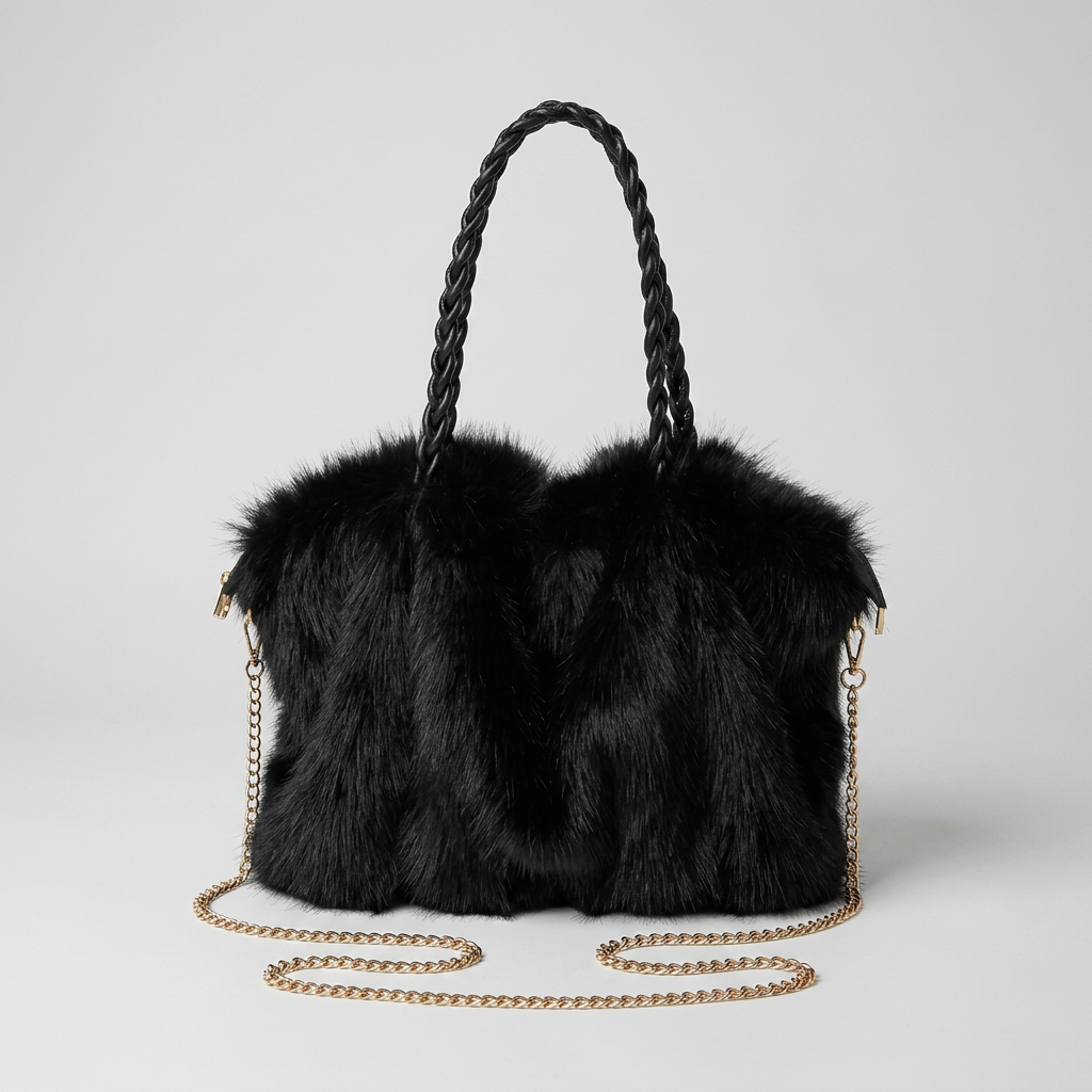 CHARLOTTE Plush Velvet Shoulder Tote in Black