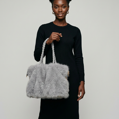 CHARLOTTE - Versatile Plush Velvet Shoulder Tote Bag - Gray - with model